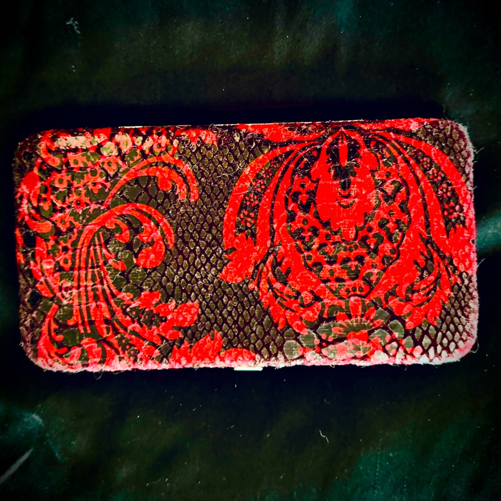 Red and Black Paisley Snake Skin Clutch